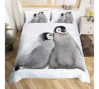 Set di da letto a forma di pinguino in 3D per letto matrimoniale,motivo con animale,morbido,per bambini,con motivo a pinguini,3 pezzi,senza piumone bianco e grigio