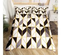 Set di da letto in marmo geometrico triangolo copripiumino matrimoniale,per uomo e adulto,3 pezzi moderno con diamanti,copriletto,copriletto,per ragazza e donna,colore: nero e grigio