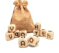 Set di dadi creativi in legno da 20 mm, 10 pezzi, tra cui 26 lettere maiuscole e 26 lettere minuscole incise su diversi dadi per insegnamento e giochi di festa