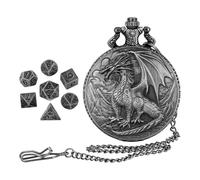 Set di dadi da gioco di ruolo con cassa dell'orologio da tasca, custodia per orologio da tasca con set di dadi poliedrici, custodia per orologio da tasca Dragon Design con set di dadi | Custodia per
