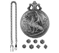 Set di dadi da gioco di ruolo con cassa di orologio da tasca con set di dadi poliedrici, set di dadi per gioco di ruolo a motivo di drago, custodia per orologio da tasca con 7 dadi