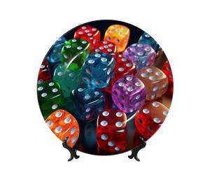 Set di dadi da gioco Piatti decorativi in ceramica Bone China Piatto decorativo con espositore Ornamento in ceramica fatto a mano Personalità Piatto da pranzo in porcellana Artigianato per la