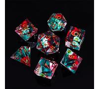 Set di dadi DND, 100% fatti a mano, con bordo affilato, 7 pezzi, in resina, poliedrici, FugaCity Dungeons and Dragons, set di dadi per D&D con sabbia dorata cristallina, per giochi di ruolo e MTG