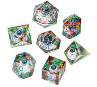 Set di dadi DnD OriCraft con occhi mobili all'interno di Dungeons and Dragons Dadi poliedrici per giochi di ruolo D20 Set di 7 dadi di Halloween verdi