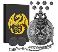 Set di Dadi DND, Steampunk Doppio Drago Custodia per Orologio da Tasca, 7 pezzi in Metallo Poliedrico Set di Dadi D&D, Regali di D&D con Scatola Regalo, Accessori per Giochi di Ruolo, Argento Scuro