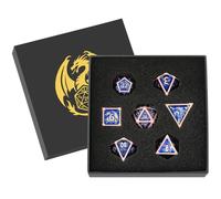 Set di Dadi in Metallo D&D, Modello del Drago, 7 pezzi Dadi Poliedrici in Metallo, Accessori per Giochi di Ruolo, Regali DND con Scatola Regalo, D20, D12, 2 D10 (00-90 e 0-9), D8, D6 e D4, Rame + Blu