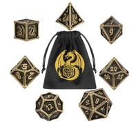 Set di Dadi in Metallo DND, Modello del Drago, 7 pezzi di Dadi Poliedrici in Metallo, Accessori per Giochi di Ruolo, Regali D&D con Borsa Regalo, D20, D12, 2 D10 (00-90 e 0-9), D8, D6 e D4, Bronzo