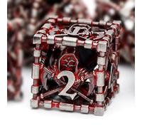 Set di Dadi in Metallo Triste Mietitore, Dadi DND Poliedrici Vuoti per Giochi di Ruolo, Con D4/D6/D8/D10(0-9 e 00-90)/D12/D20 e Facce a Sangue,Con Scatola Regalo (Rosso)