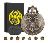 Set di dadi mini DND con bacchetta e custodia per orologio da tasca a doppia testa di drago, set di base DND, set di 7 mini dadi in metallo poliedrici, regali di D&D con scatola regalo, accessori per