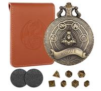 Set di dadi mini DND con custodia per orologio da tasca in bronzo, accessori da tavolo, 7 dadi in metallo poliedrici, set di base di D&D, regalo con borsa per dadi per giocatori di ruolo, MTG