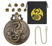 Set di Dadi Mini DND, con Steampunk Drago Alato Custodia per Orologio da Tasca, 7 Pezzi in Metallo Poliedrico Dadi D&D, Sacchetto Regalo DND con Logo Drago, Accessori per Giochi di Ruolo, Bronze