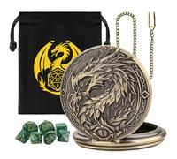 Set di Dadi Mini DND, con Steampunk Drago Grande Cassa Orologio da Tasca, 7 pezzi in Acrilico Poliedrico D&D, Sacchetto Regalo DND con Logo Drago, MTG, Accessorio per Gioco di Ruolo, Bronze + Verde