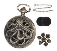 Set di dadi mini DND in bronzo steampunk con custodia per orologio da tasca con 7 dadi poliedrici, set di dadi DND, mini dadi portatili DND per giochi di ruolo da tavolo (polpo)
