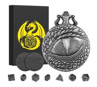 Set di Dadi Mini DND, Steampunk Occhi di Drago Custodia per Orologio da Tasca, 7 pezzi in Metallo Poliedrico Set di Dadi D&D, Regali di D&D con Regalo, Accessori per Giochi di Ruolo, Argento Scuro