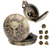 Set di Dadi Mini DND Steampunk Warlock Custodia per Orologio da Tasca, 7 pezzi, Set di Dadi di D&D in Metallo Ppoliedrico, Regali con Scatola Regalo, Accessori per Giochi da Tavolo di Ruolo, Bronzo