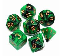 Set di dadi neri e verdi per dungeon e dragons, set di 7 dadi per giochi di ruolo