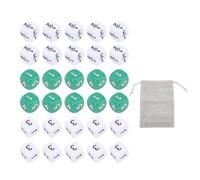 Set di dadi numerici 30 pezzi dadi di frazione a 6 facce in plastica bianco verde 16mm per giochi da tavolo attività educative per l'apprendimento della matematica