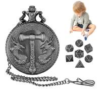 Set di dadi per orologio da tasca, dadi per orologio da tasca, Dice in metallo drago unico con custodia per orologio da tasca vintage, Ruoli gotici che giocano giochi da tavolo p