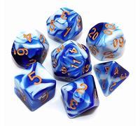 Set di dadi poliedrici blu e bianchi, per dungeon e dragons, D&D, set di 7 dadi per giochi di ruolo, con sacchetto