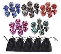 Set di dadi poliedrici DND, confezione da 5 dadi vintage con motivo drago, D4, D6, D8, D10, D12, D20, compatibili con giochi di ruolo Dungeons and Dragons D&D (5 colori, 35 pezzi)