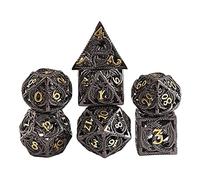 Set di dadi poliedrici intagliati in rame antico per giochi di ruolo RPG con scatola in metallo