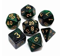 Set di dadi poliedrici verdi e neri, sfumati e glitterati per dungeon e dragons, set di dadi per giochi di ruolo