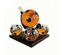 Set di decanter per whisky a forma di pallone da calcio con bicchieri, decanter per liquori a forma di calcio con supporto in legno per gli appassionati di sport, decorazione per la casa e il bar