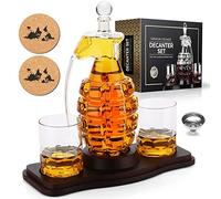 Set di decanter per whisky Decanter per whisky a forma di bomba e 2 bicchieri whisky con supporto in legno Regalo bere liquore scozzese Bourbon per uomo papà marito fidanzato anniversario compleanno