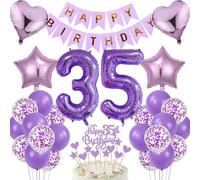 Set di Decorazione per il 35° Compleanno, Decorazione per Torta, Regalo, Colore Viola, Set di Palloncini, Banner Happy Birthday, Numero 35, Palloncini in Folie, Cupcake Topper, Set per Feste Adatto