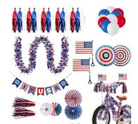 Set di decorazioni a raggi per bicicletta Bandiere e nappe rosso-bianco-blu | Set di decorazioni per bici adatto per un incontro del 4 ° luglio e per il giorno dell'indipendenza degli Stati Uniti e
