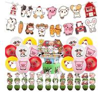 Set di decorazioni a tema "animali della fattoria" con motivi di animali della fattoria, appositamente progettati per i compleanni dei bambini, tra cui bandiere di carta "Happy Birthday", decorazioni