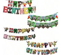 Set di decorazioni a tema Minecraft - Bandiere sospese del mondo dei pixel, Steve, Alex, adatte per feste di compleanno, Ognissanti, Natale, decorazioni natalizie per la casa, regali di Natale, orname