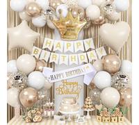 Set di decorazioni di compleanno bianche e dorate: palloncini color oro champagne crema, striscioni "Happy Birthday", palloncini in lamina e forniture boho per decorazioni per feste