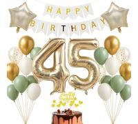 Set di decorazioni di compleanno per 45 anni, oro champagne bianco verde salvia Happy Birthday striscione per adulti e donne uomini decorazione per il 45° compleanno, pietra miliare, decorazione di
