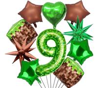 Set di decorazioni di compleanno per ragazzi e giocatori, 9 anni, con palloncini quadrati, amore, pentagramma, numeri e stelle esplosive, palloncini, per ragazzi e ragazze