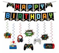 Set di decorazioni di compleanno per ragazzi, ghirlanda Happy Birthday e decorazioni da appendere, decorazione per giocatori per 10 e 12 anni, decorazione per feste di compleanno, striscione e spirali