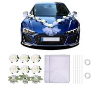 Set di decorazioni floreali per auto da matrimonio, composto da 9 rose con ventosa, 2 nastri in tulle da 160 cm, 12 nastri e 2 rotoli di nastro adesivo, adatto alla maggior parte dei modelli di auto.