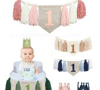 Set di decorazioni in legno con nappine colorate, semplici e atmosferiche, con cappellino per il primo compleanno, adatte per feste di compleanno, celebrazioni, festa di nascità, rivelazione del sesso