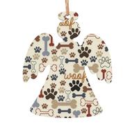 Set di decorazioni natalizie con impronte di ossa di cane, 6 pezzi, angelo campana, albero, pupazzo di neve, ornamento in legno da appendere per Natale