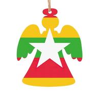Set di decorazioni natalizie con stampa bandiera del Myanmar, 6 pezzi, angelo campana, albero, pupazzo di neve, ornamento in legno per Natale da appendere