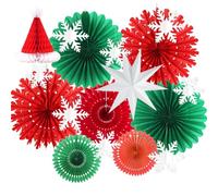 Set di decorazioni natalizie Decorazioni per feste di Natale Rosso Verde Ventagli di carta da appendere Fiocchi di neve Ghirlanda a nove punte Lanterna di stella di carta per l'inverno Decorazioni per