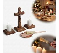 SET DI DECORAZIONI NATALIZIE in faggio MARRONE, 7 pezzi, croce in legno, oro ros