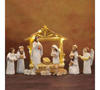 Set di decorazioni natalizie per interni, presepe da tavolo con luci, figure della storia della presepe, scena della sacra famiglia, presepe per Natale, decorazioni da tavolo per interni (bianco)