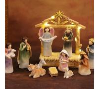 Set di decorazioni natalizie per interni, scena del presepe da tavolo con luci, figure della storia della presepe, scena della sacra famiglia presepe set per decorazioni natalizie da tavolo per