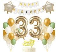 Set di decorazioni per 33° compleanno oro chiaro bianco salvia verde tema buon compleanno banner palloncino decorazione sfondo fotografico per donne uomini adulti compiendo 33 anni 33 doppio numero 33