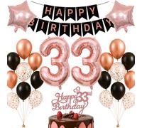 Set di decorazioni per 33° compleanno oro rosa tema nero banner di buon compleanno palloncino decorazione sfondo fotografico per donne uomini adulti compiendo 33 anni 33 doppio numero 33 forniture per