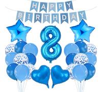Set di decorazioni per 8° compleanno a tema blu, striscione di buon compleanno, bandierine a palloncino decorazione sfondo fotografico per ragazzi ragazze bambini forniture per feste celebrazioni