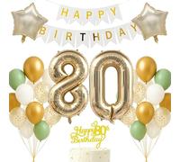 Set di decorazioni per 80° compleanno oro chiaro bianco salvia verde tema buon compleanno banner palloncino decorazione sfondo fotografico per donne uomini adulti compiendo 80 anni 80 anni forniture