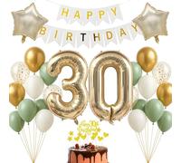 Set di decorazioni per compleanno, 30 anni, oro champagne bianco, verde salvia, striscione Happy Birthday per adulti, donne, uomini, decorazione per il 30° compleanno, rotondo, 30 pezzi, decorazione