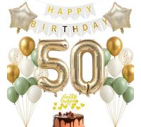 Set di decorazioni per compleanno, 50 anni, oro champagne bianco, verde salvia, striscione Happy Birthday per adulti, donne, uomini, decorazione per il 50° compleanno, decorazione dorata, per 50°
